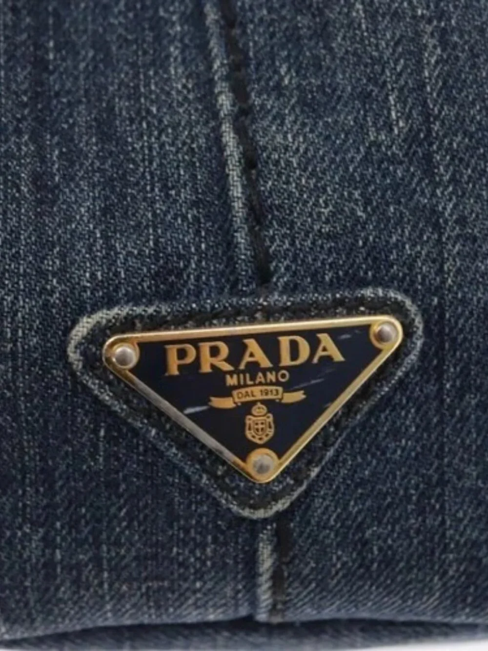 PRADA Canapa PM Hand Bag Denim Blue Gold Auth - Picture 12 of 16